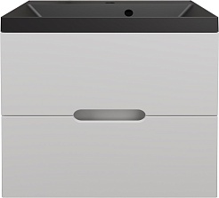 Style Line Тумба с кварцевой раковиной антрацит Матис 60 подвесная белая матовая – фотография-1